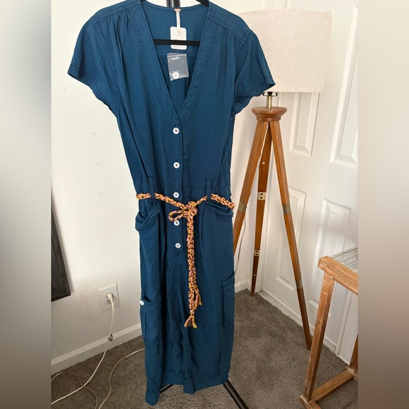 NWT FREE PEOPLE Hit The Coast Coveralls | Sailor Blue MSRP $148 Size M Oversized - Picture 6 of 9